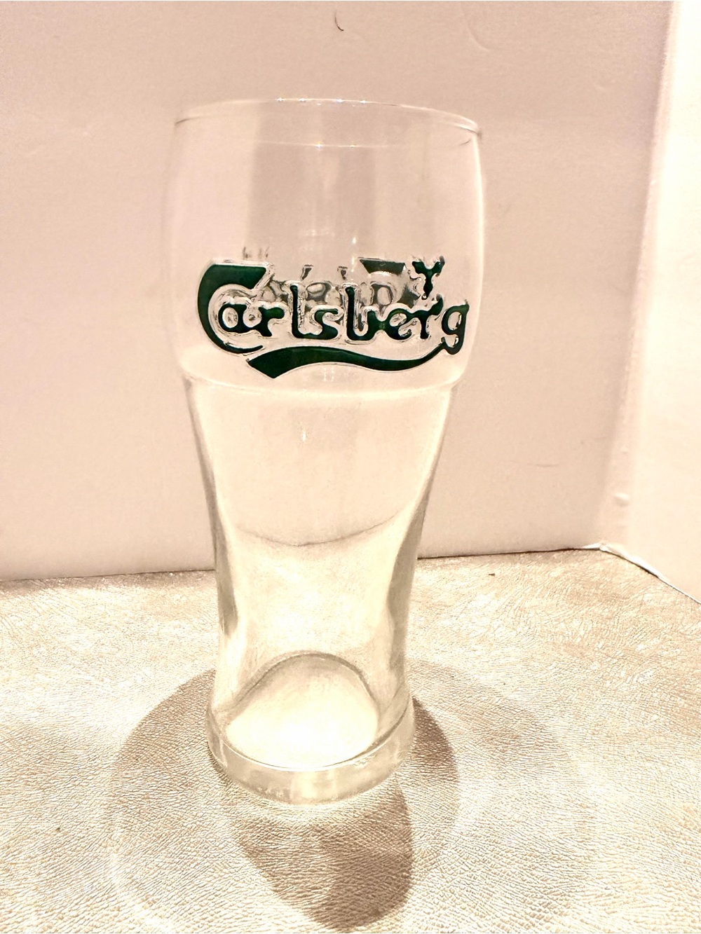 Vtg. CARLSBURG Beer Glass with Green Logo Glass - Branded Home Party Drinkware.